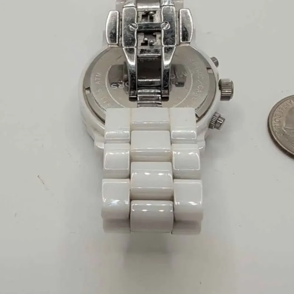 Michael Kors MK5161 Women's Runway White Ceramic Chronograph Watch NEW BATTERY